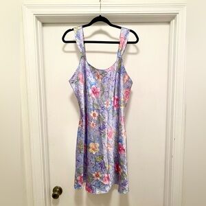 Floral Satin Slip Mini Dress Size XLarge Vintage scoop neck purple feminine